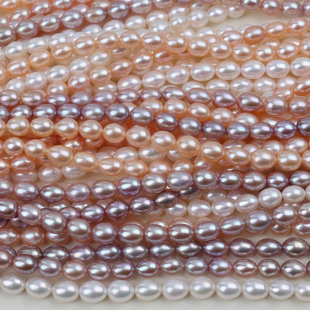 High-Quality 8-9mm Short Plump Rice Beads: Nearly Flawless Natural Freshwater Pearls for Mom Chain DIY Projects