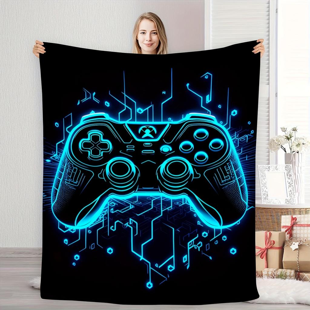 Neon Gaming Controller Fleece Blanket, Cool Gamer Style Throw Blanket Soft Cozy for Autumn/Winter Gaming Nooks & Teen Room Decor