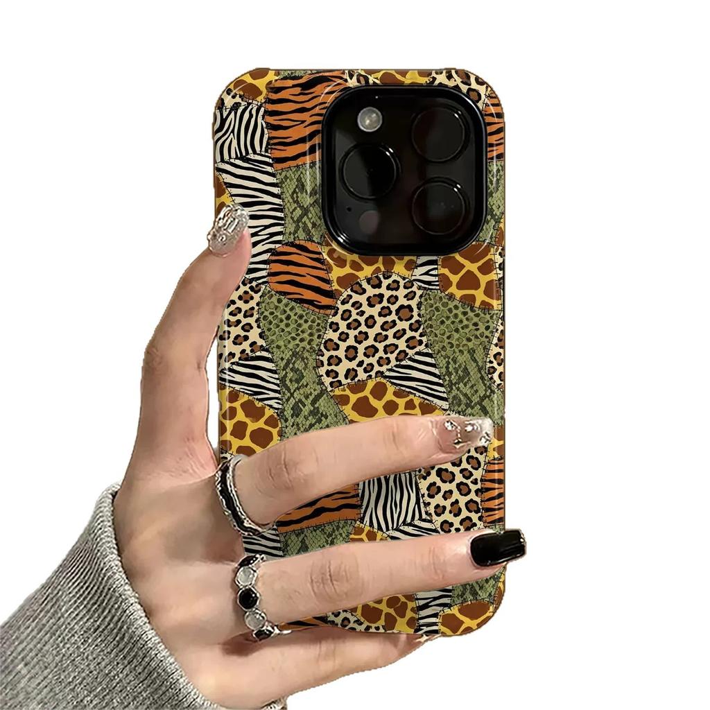 Film Two-in-one European and American Splicing Leopard Print Is Suitable for Iphone17promax Apple 15PRO/16 Mobile Phone Case.