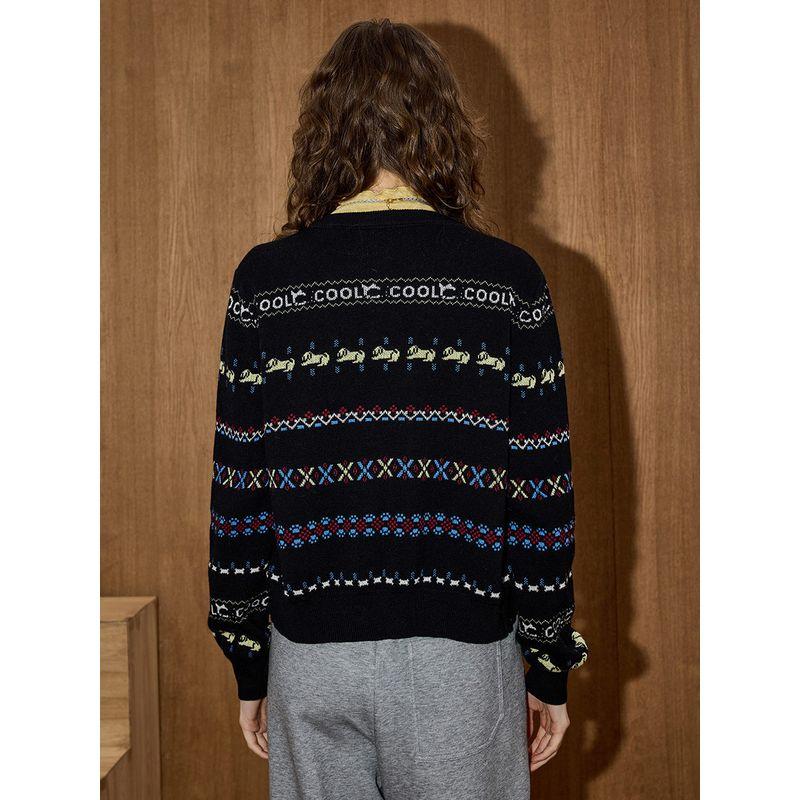 Coolhut Fair Isle Retro Design Jacquard Soft and Lazy Style Autum New Pure Cotton Women's Sweater Cardigan