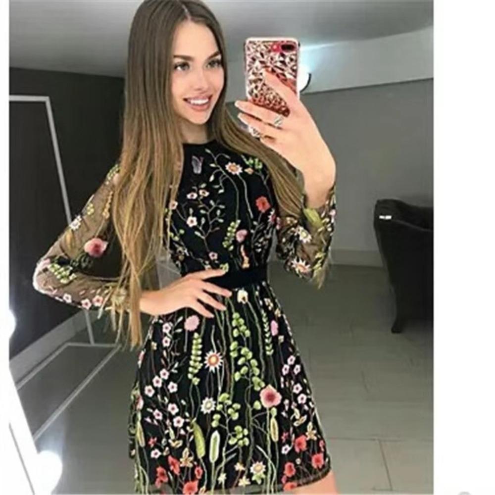 New Lace Sexy Mesh Embroidered Gown Bohemian Women's Floral Dress