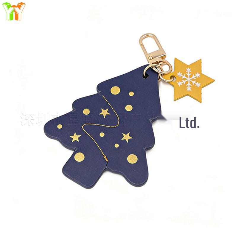 In Stock Creative Christmas Tree Pendant - Cute Leather Star Bag Charm & Snowflake Keychain Accessory