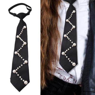Elegant Pearls Studded Tie for Women Men Unisex Uniform Tie for Casual Formal Wear Necklace Tie for Night Event Daily Use