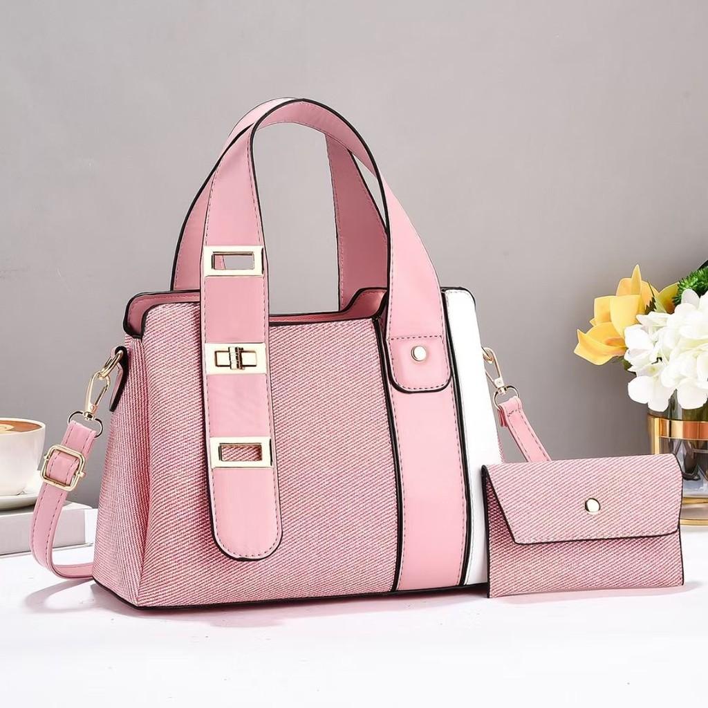 Fashion Color Blocking And Splicing Design Women Casual Handbag With Wallet