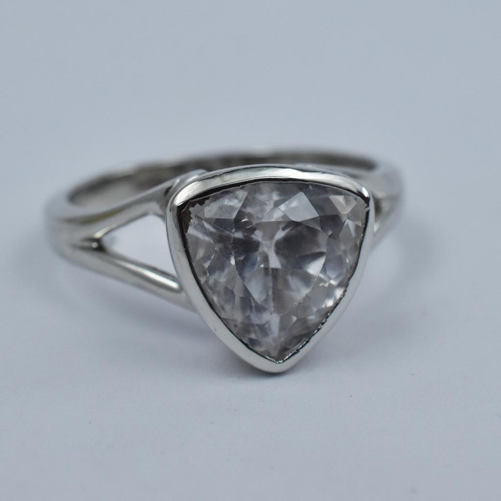 Silver Ring 18.35 Ct White Sapphire Ring Trillion Cut Ring Sz 8.5 Simulant Ar-3122-sa