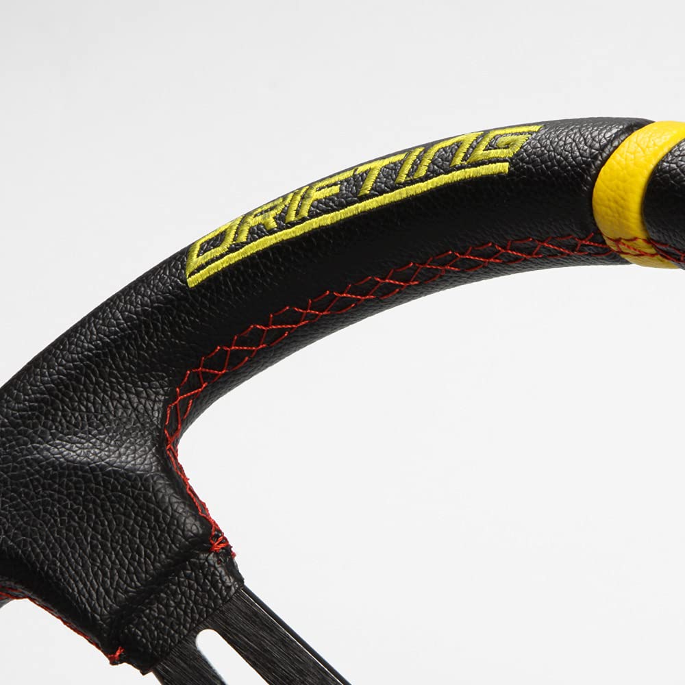 32mm Deep Cone Steering Faux Leather PVC Red Cross Stitch Wheel, 70mm, Drifting, (DD32P)