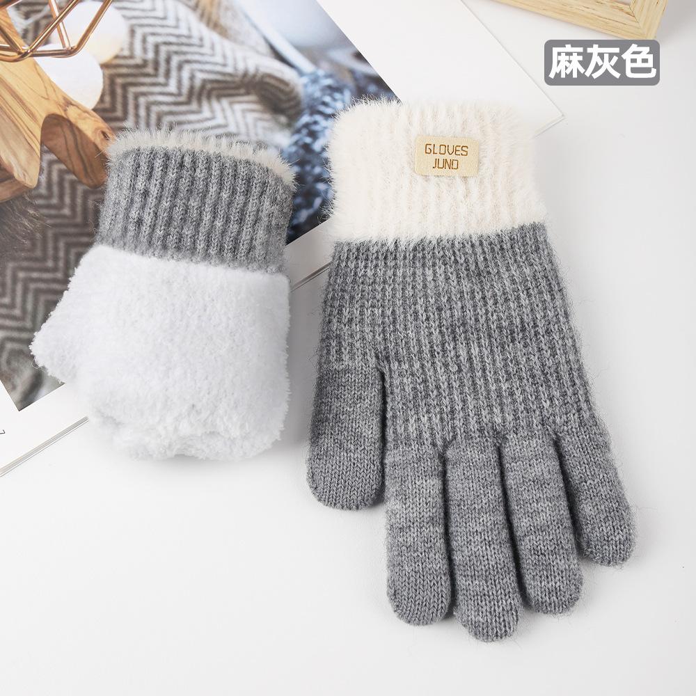 Knitted Gloves Autumn and Winter Women's Double-layer Velvet Thickened Warm Wool Cold-proof, Touch Screen Gloves