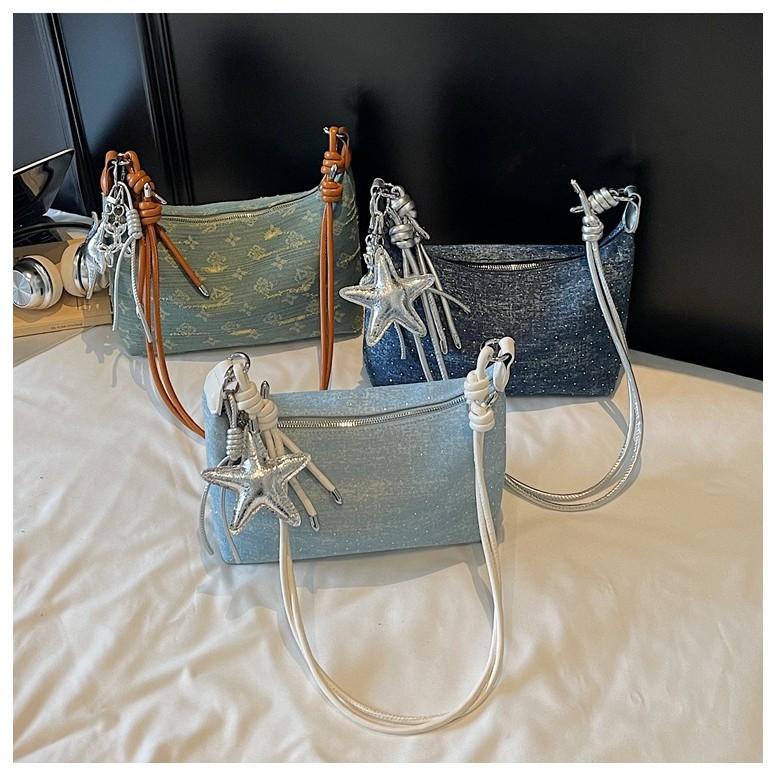 IELGY Ladies Messenger Bag Denim Large Capacity Summer All-Match Casual Underarm Dumpling Bag