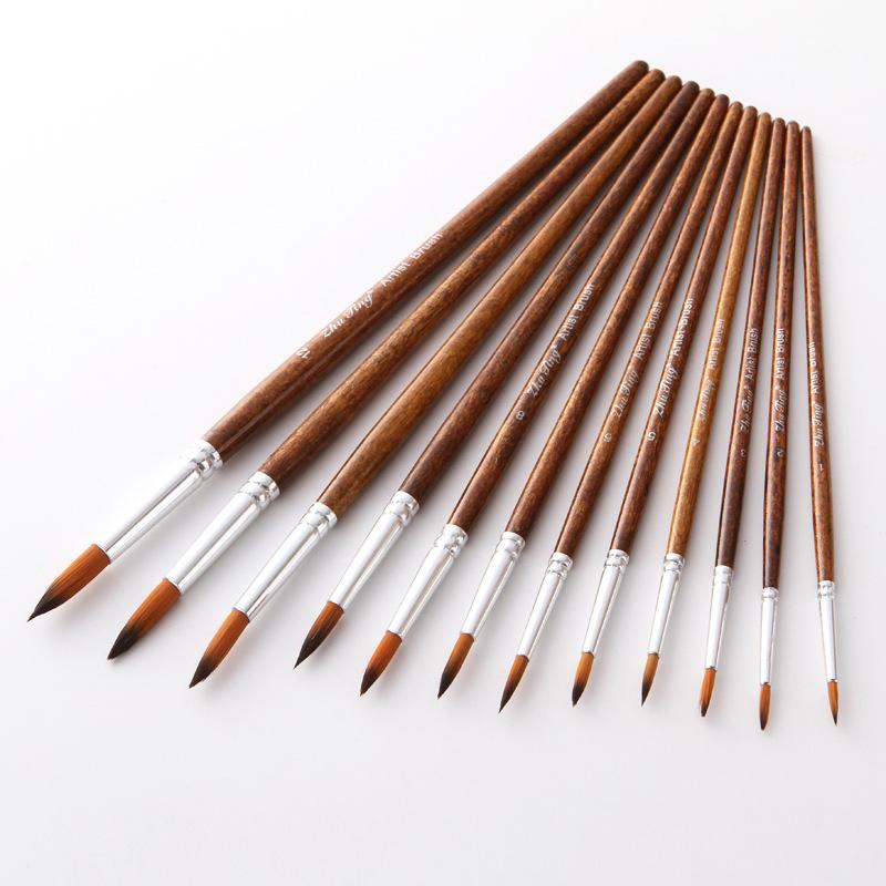 12 Pcs Nylon Hair Watercolor Brush Set Wooden Handle for DIY Oil Acrylic Painting Art Supplies