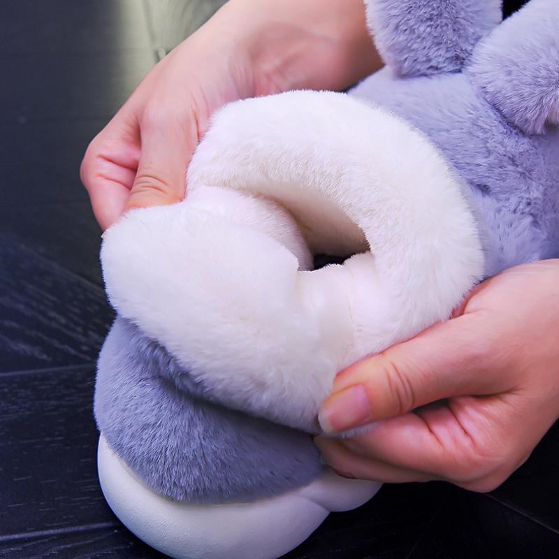 Fashion Women Winter Warm Shoes 2025 Plush Lining Indoor Cotton Slippers Cute Rabbit Soft Fur Couple Platform High Top Snow Boots