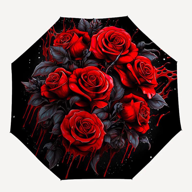 1pc Gothic Rose Bloom Umbrella with Plastic Handle,Suitable for All Seasons UmbrellaPT505