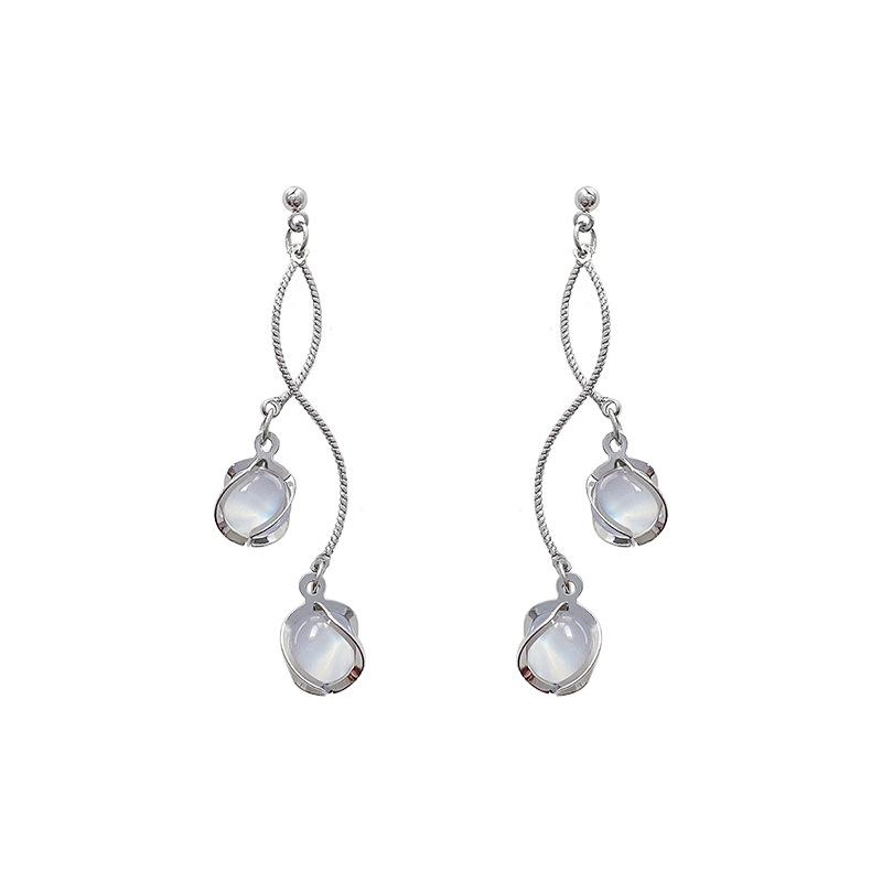 Irregular Retro Opal Fringed Long Earrings Women's Cold Wind Temperament Internet Celebrity Earrings Round Face Thin Earrings