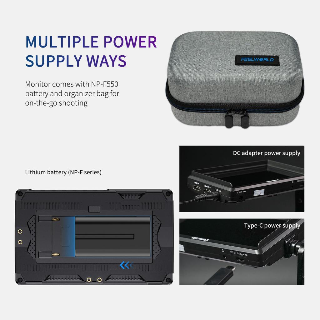 FEELWORLD FW568 DSLR Kamera Kompakt Feltmonitor med 3D LUT Bølgeform Vektor Full HD 1920x1080 HDMI Inn og Utgang F550 og Lagring 6-tommers