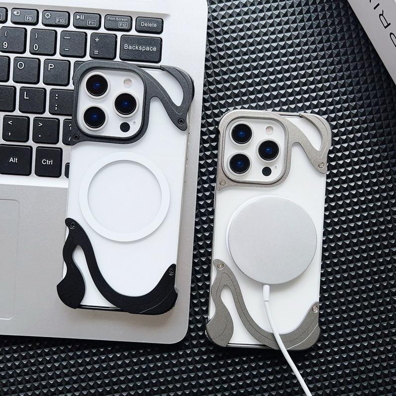 Lega di Alluminio Senza Bordo per Magsafe Custodia Trasparente per Telefono Per iPhone 16 Pro 15 Pro Max Magnetica Antiurto PC Rigido Copertura Posteriore Trasparente