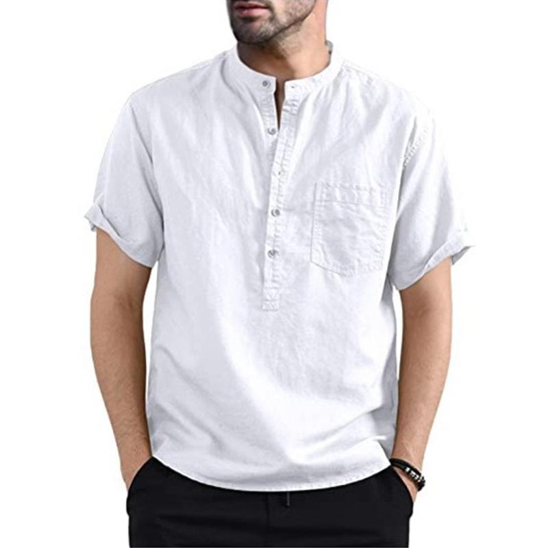 

Новая мужская повседневная блузка из хлопка и льна, свободные топы, футболка с длинными рукавами, весна-осень, повседневные красивые мужские рубашки S белый