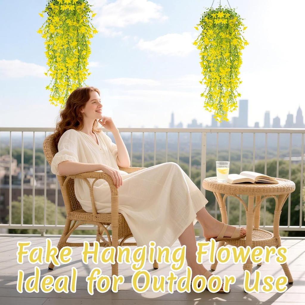 Thanksgiving Artificial Hanging Flowers for Outdoors Yellow Fake Winter Jasmine Vines, Small Wild Flowers for Wall Shelf Living Room Balcony Garden