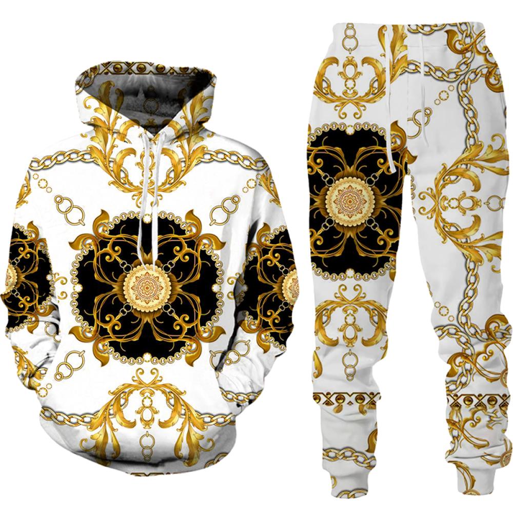 Spring Autumn Baroque Style Printing Hoodies/Pants/Tracksuit Men's Women Two Piece Suit Harajuku Oversized Men Sweatshirt Sets