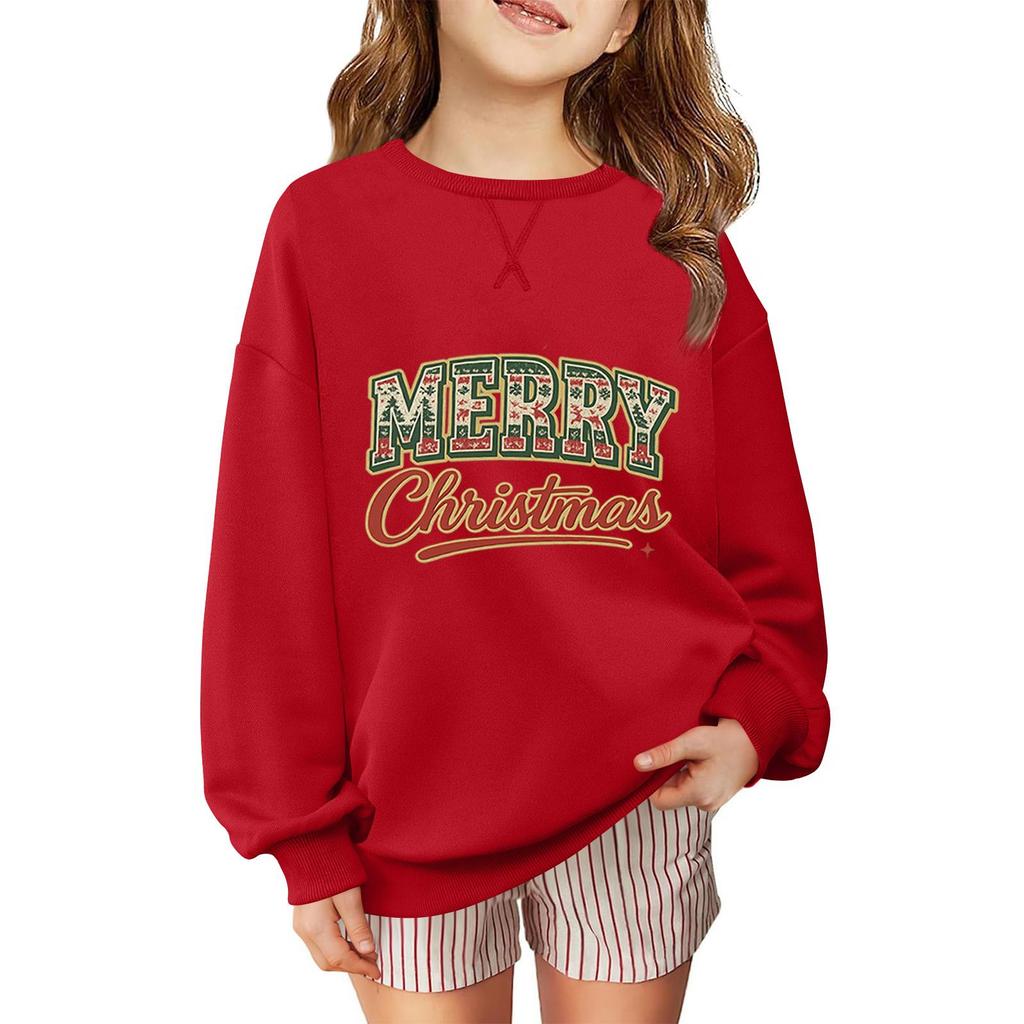 Children's Fashionable Casual Long-sleeved Loose Christmas Print Pullover Sweatshirt