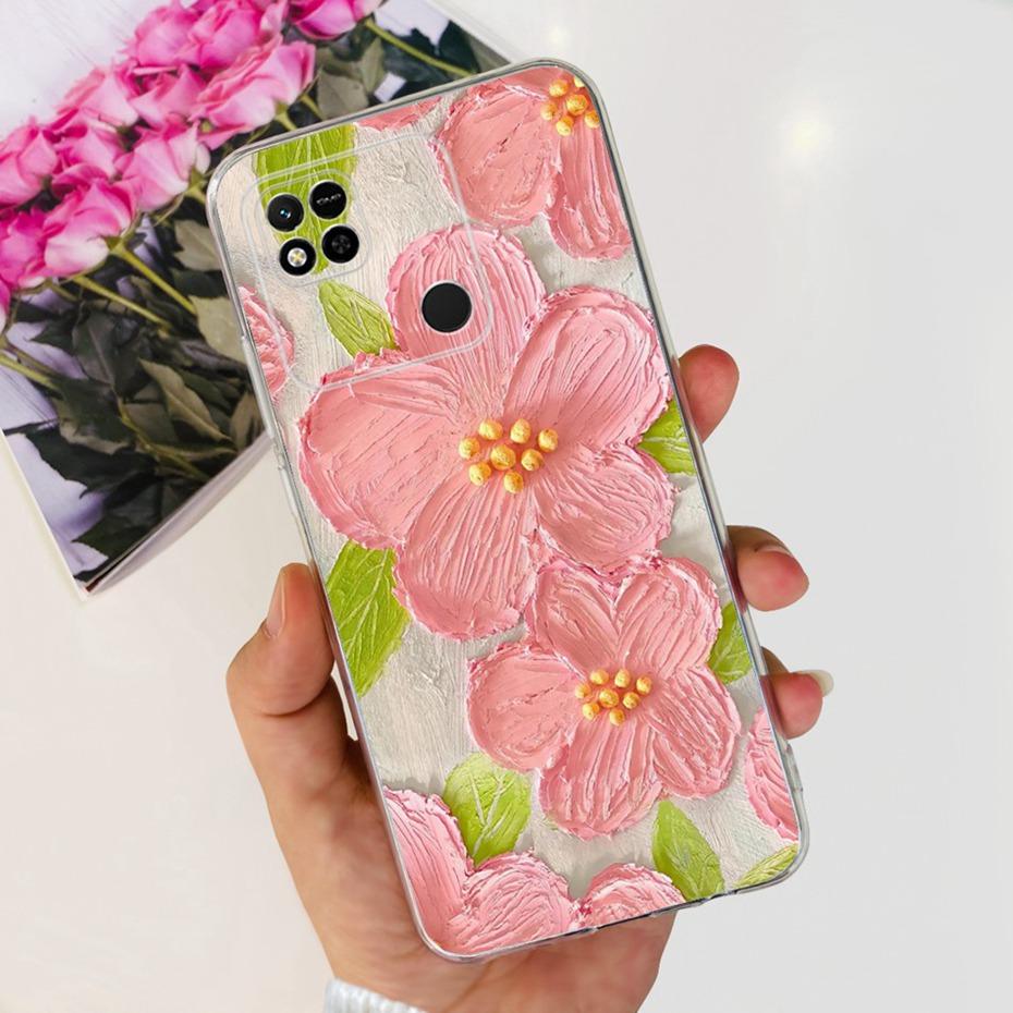 Case For Xiaomi Redmi 10A Cute Flower Cat Painted Phone Bumper For Redmi 10A 4G Redmi10A Soft Silicone TPU Back Cover