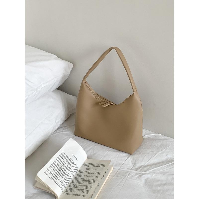 

Мягкая кожаная портативная сумка через плечо женская большой вместимости для работы и поездок новая простая и универсальная сумка-подмышка на двойной молнии абрикосовый