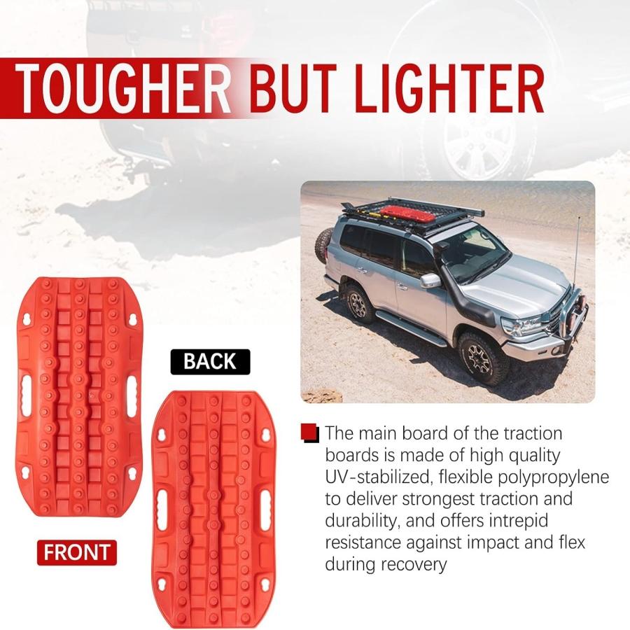 2PCS Off Road Traction Boards 58CM Short Recovery Track Traction Mat for 4WD Mud Sand Snow Ramps Tire Traction Tool Red Black