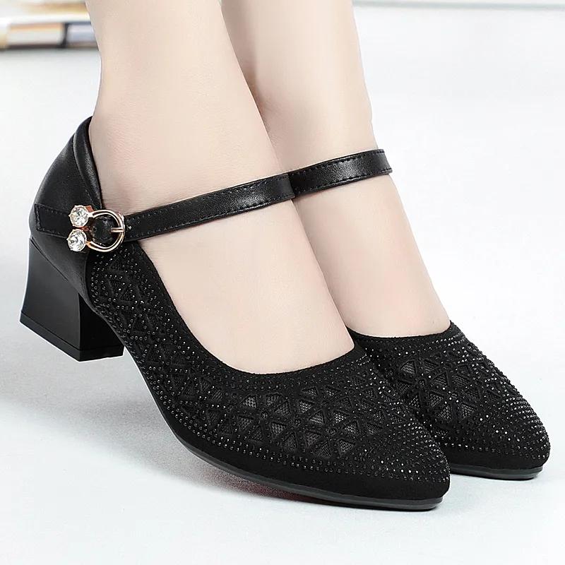 women classic high quality grey mesh breathable buckle strap wedge heel shoes lady black comfort heel shoes ab639