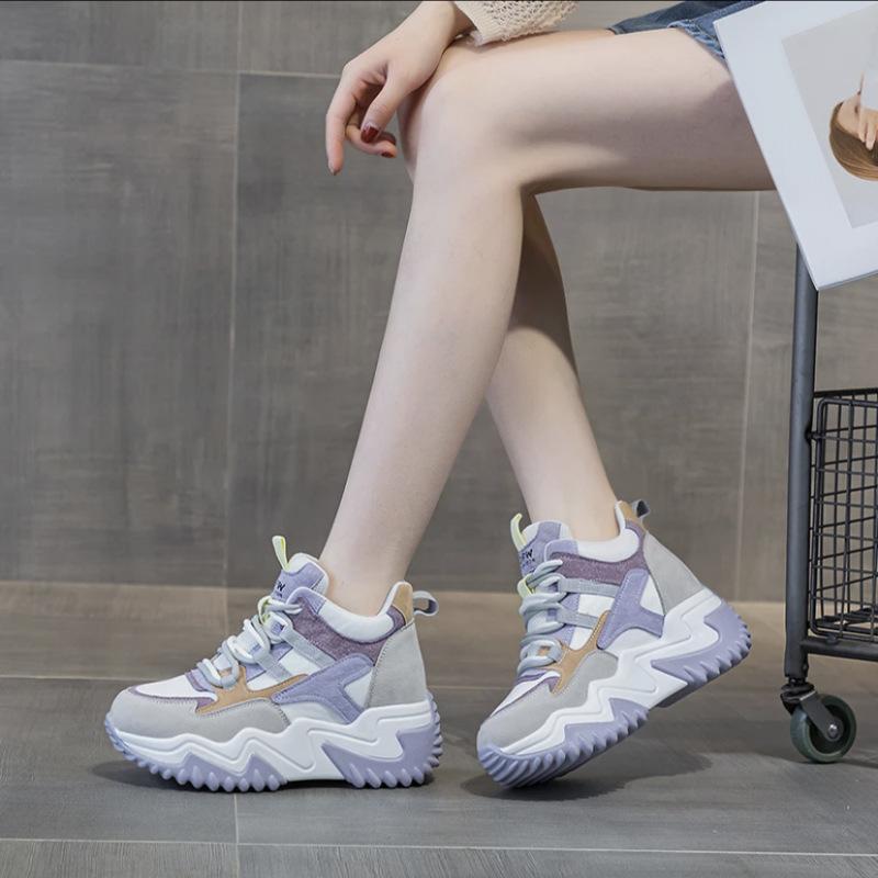 High Top Sports Women's Shoes  Autumn New Item Thick Sole Height Increasing Casual Versatile Sports Vulcanized Single Shoe