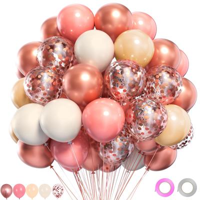 Partyda Balloons, Pack of 60, White, Reddish, Pink, and Rose Gold Balloons, Latex Balloons, Confetti Balloons, Metallic Balloons, Birthday Decorations
