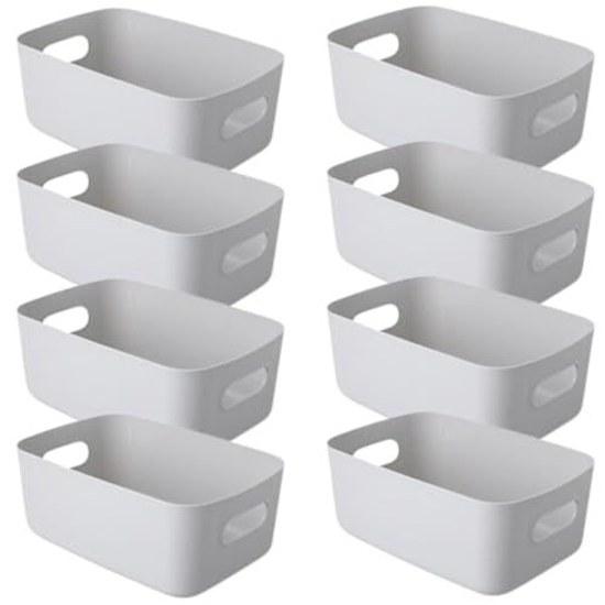 I am so happy storage box plastic case small items handles easy carrying drawer organization kitchen 8 pieces (gray).