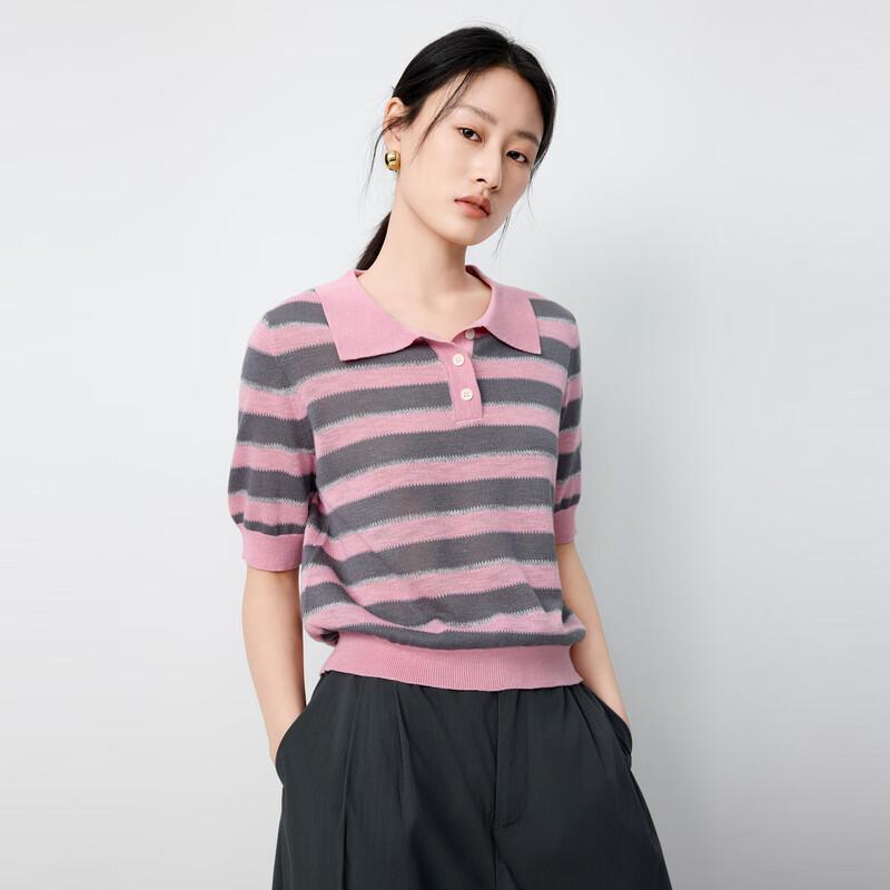 

Elva Island Women s Retro Striped Short Sleeve Knit Polo Shirt S