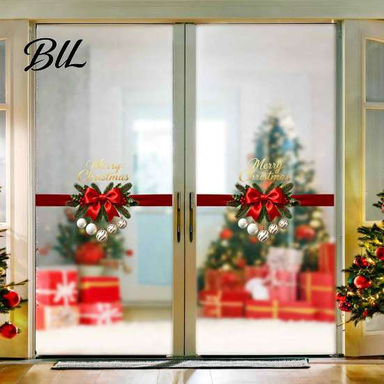 Creative Christmas Gifts for Home Gold Merry Window Clings, Decorative PVC Decals Holiday Waterproof Wall Art Glass Decor, Removable Stickers