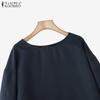 ZANZEA Damen Herbst Rundhals Colorblock Langarm Blusen