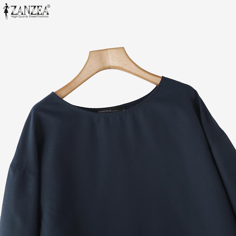 ZANZEA Damen Herbst Rundhals Colorblock Langarm Blusen