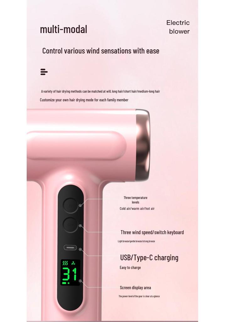 High-Speed Silent Baby Hair Dryer with Strong Wind & Negative Ion
