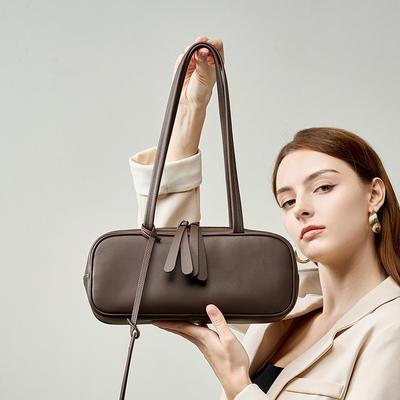 First Layer Cowhide Bowling Bag Women's, Women's Bag Commuting Niche Baguette Leather New High-end Underarm Bag