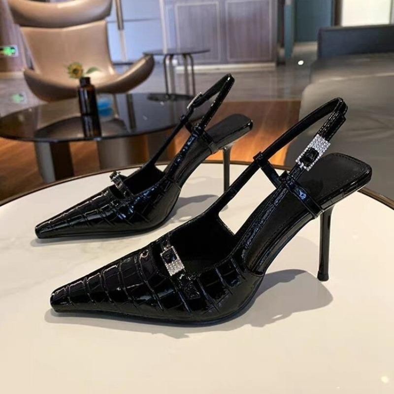 

Open Toe Stiletto Sandals 2026 New Elegant and Fashion Women s Crocodile Strap High Heels 35 чёрный