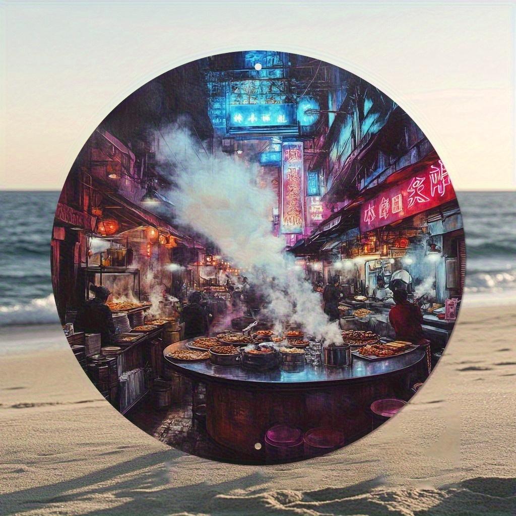D Flat pc Classic Metal Sign Featuring GreenToned Forest God Wall Plaque Round Poster Round Wall for Art for Cafe Beach Hou