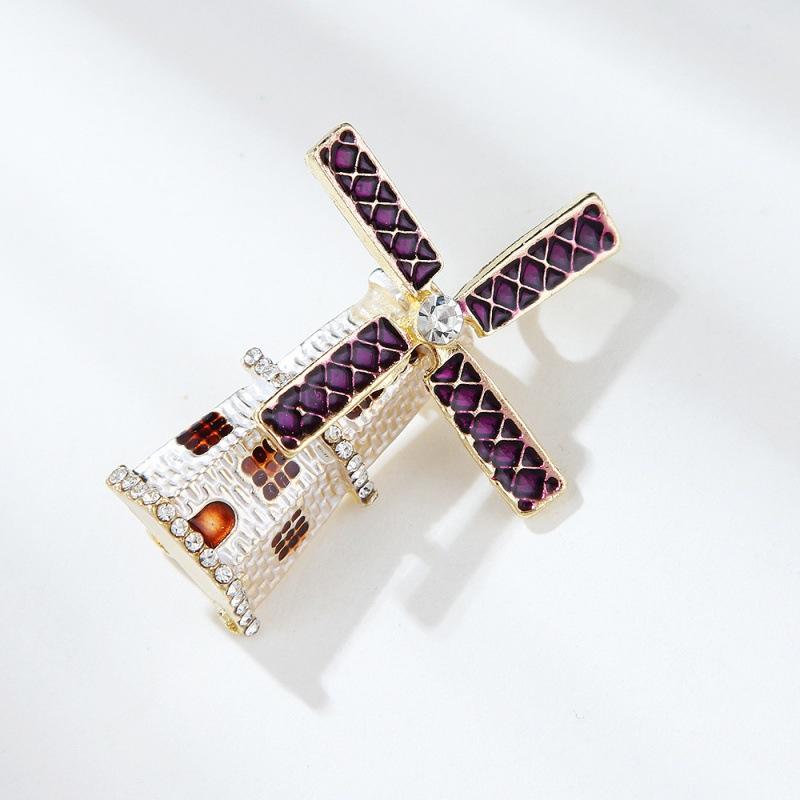Lovey Windmill Cottage House Brooches For Women's Clothes Backpack Pins Gifts