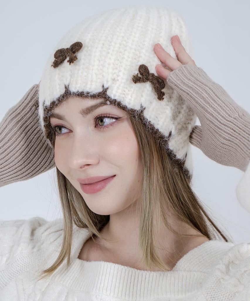 Mimin Bloomy Knit Ribbon Beanie