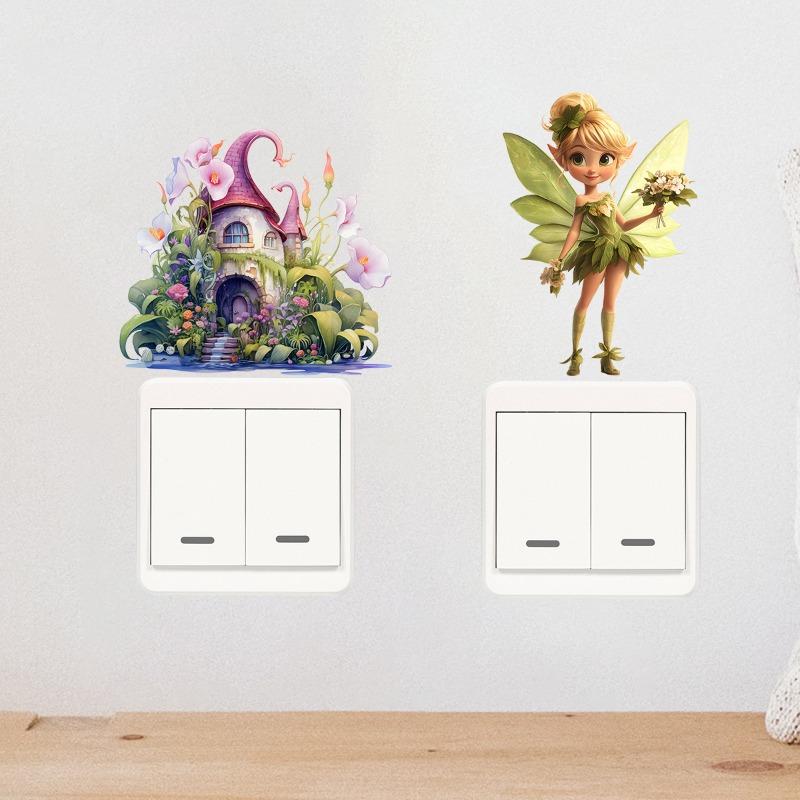 Glow-in-the-Dark Fairy Butterfly Switch Stickers -Self-Adhesive Cartoon Decals Removable Wall Decor For Kids Bedroom & Nursery