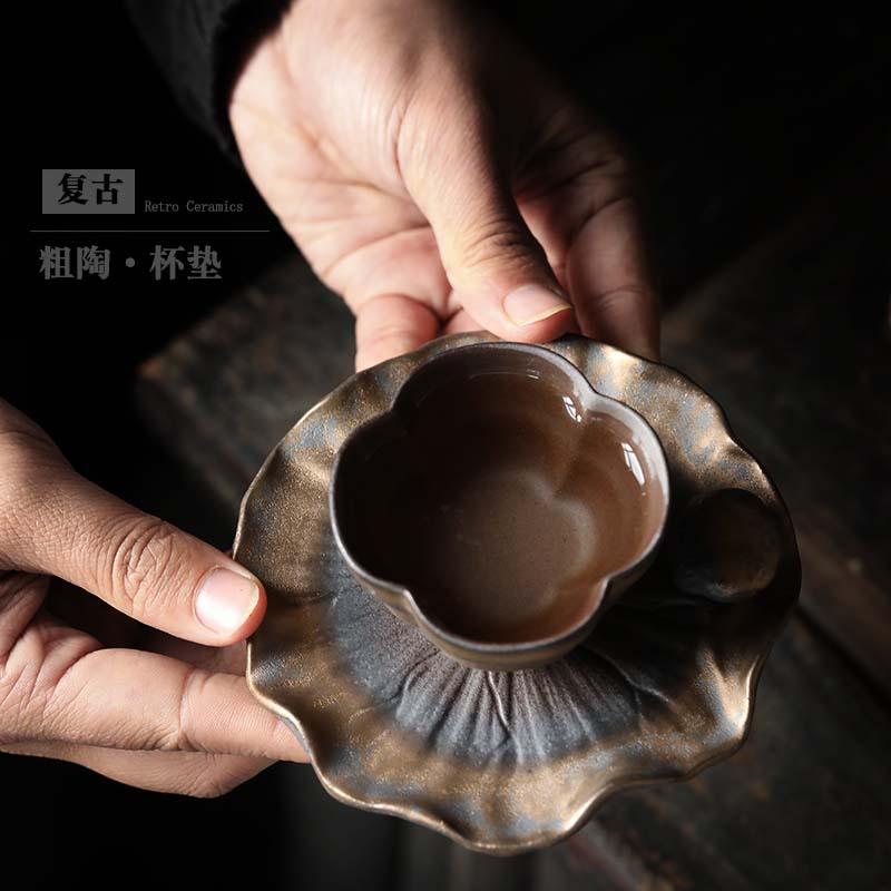 Keramická retro podložka pod čaj v japonském stylu kameninová podložka pod horké nádobí držák na šálek na čaj Kung Fu doplňky pro čajový obřad