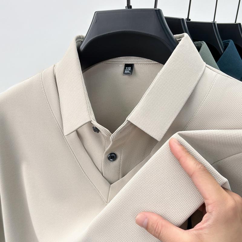 Jesienna Męska Koszulka Polo z Kołnierzykiem Fason Dwuczęściowy Koszulka z Długim Rękawem Luksusowa Moda Jednolity Kolor Biznesowa Odzież Męska Top