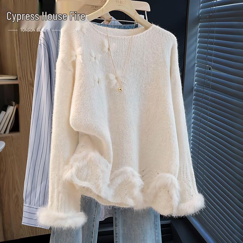 

Women s Elegant Round Neck Knit Pullover One Size