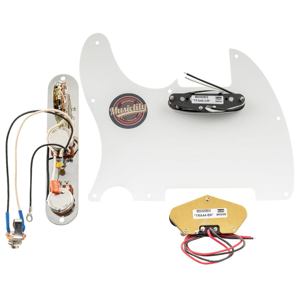 Musiclily Pro TL Pickguard and Control Plate with Artec Alnico 5 Pickups for Telecaster Electric White Pre-wired Guitars, 3-Piece Set,