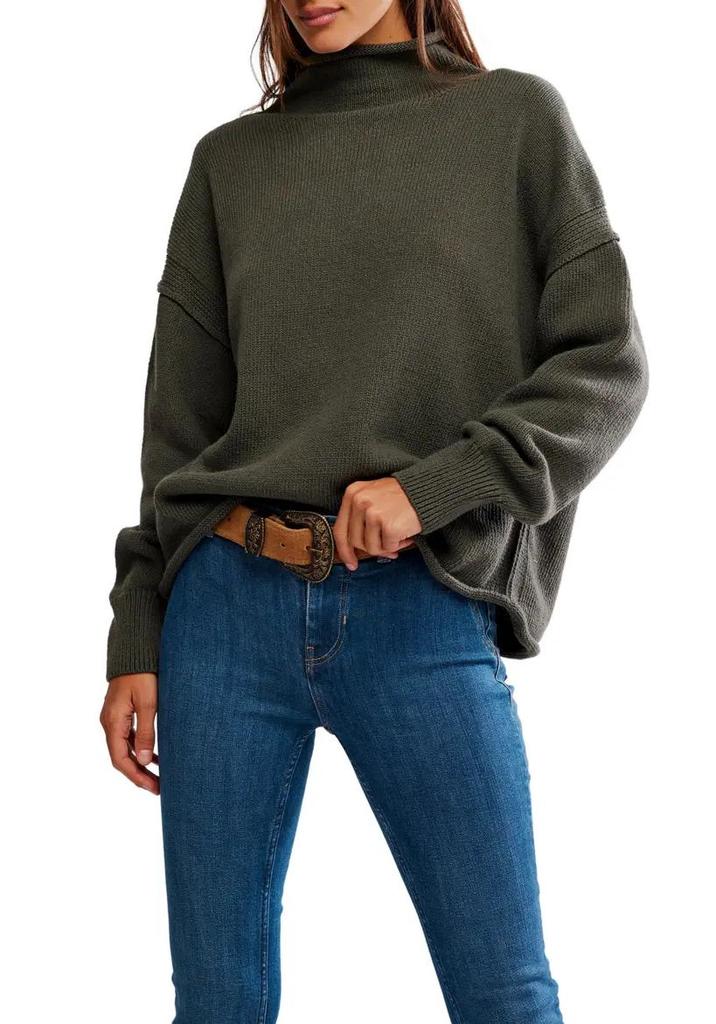 Yuehe Cross 2026 Women's Versatile High Neck Solid Color Knit Sweater