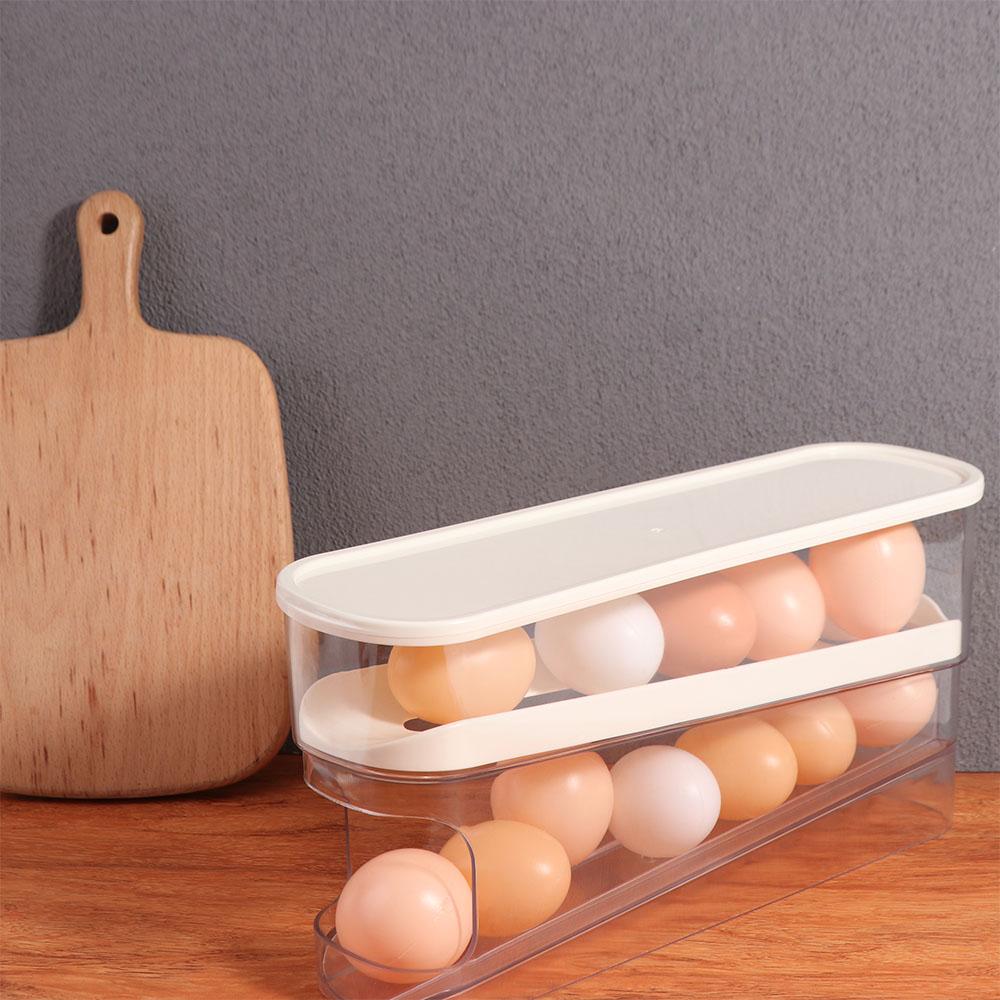 White Roll Off Egg Storage Rack Double-layer Egg Storage Box Rolling Egg Dispenser  for Household