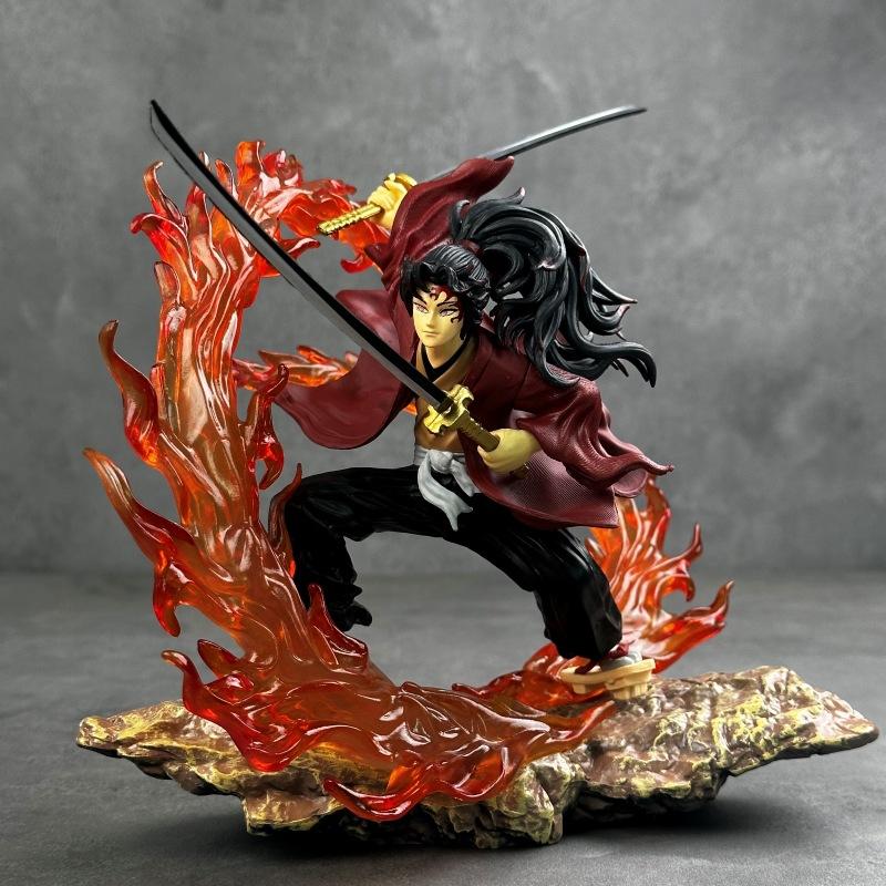 Kimetsu No Yaiba Fierce Battle with Black Death Mou Battle Tsukuni Enichi Luminous Version GK Statue Model Ornament Figure Wholesale