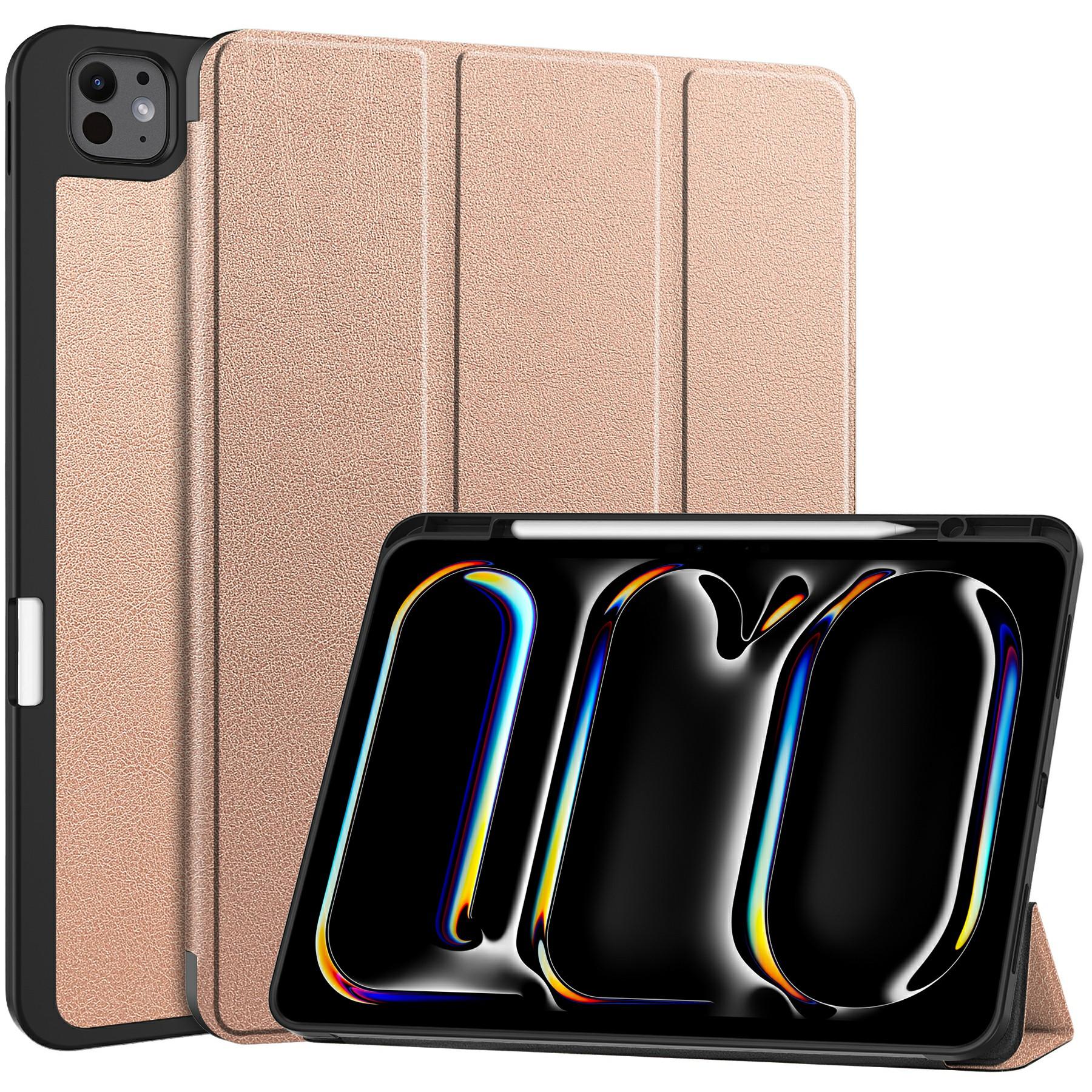 

Для iPad Про 13 (2024) Подставка Чехол Амортизирующий Кожаный Чехол для Планшета со Слотом для Ручки Rose Gold