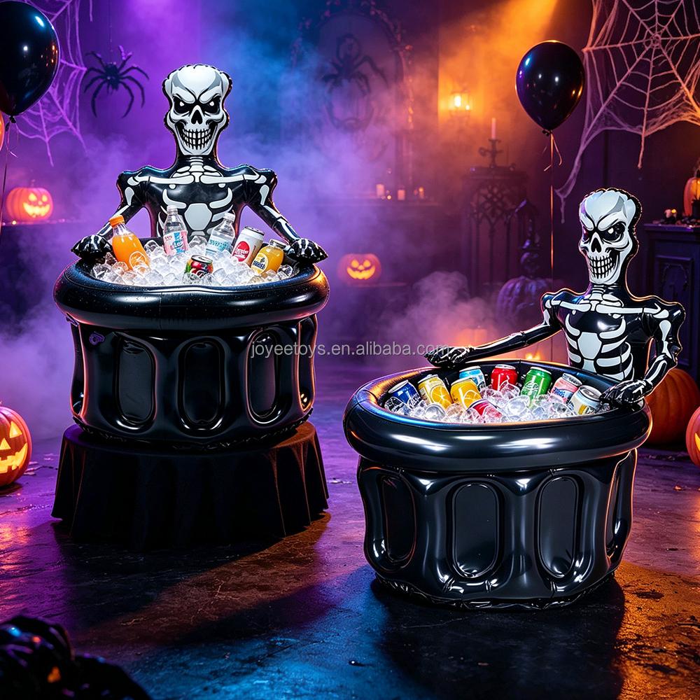 JOYEE PVC Inflatable Skeleton Cooler Blow up Halloween Ice Tub Inflatable Drink Holder for Halloween Party