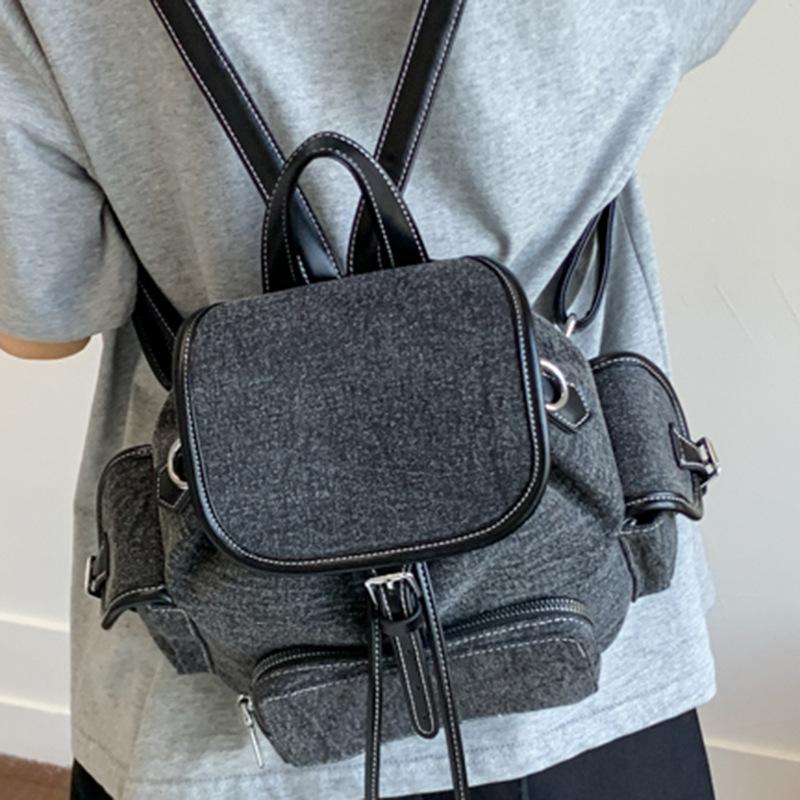 2025 Summer New Niche Simple Canvas Backpack Retro Large Capacity Shoulder Bag College Style Portable Backpack